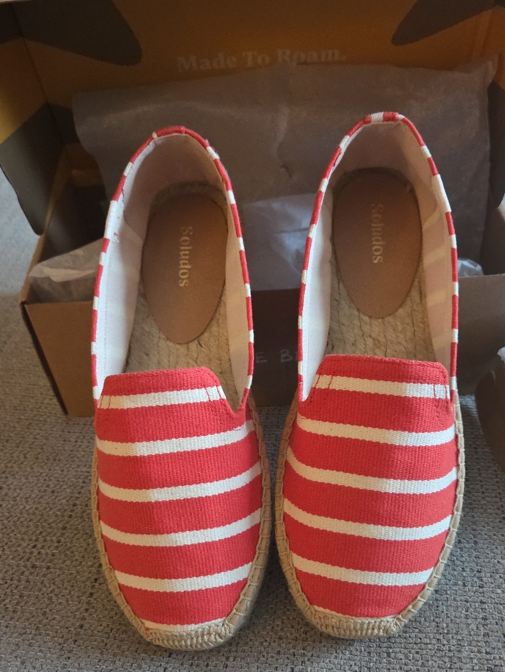 Soludos Coral and Cream Striped Espadrille Slip-Ons 9